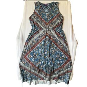 Artesia Women Maxi Dress L Blue V-neck Floral Fit & Flare Bohemian Lace Tassel